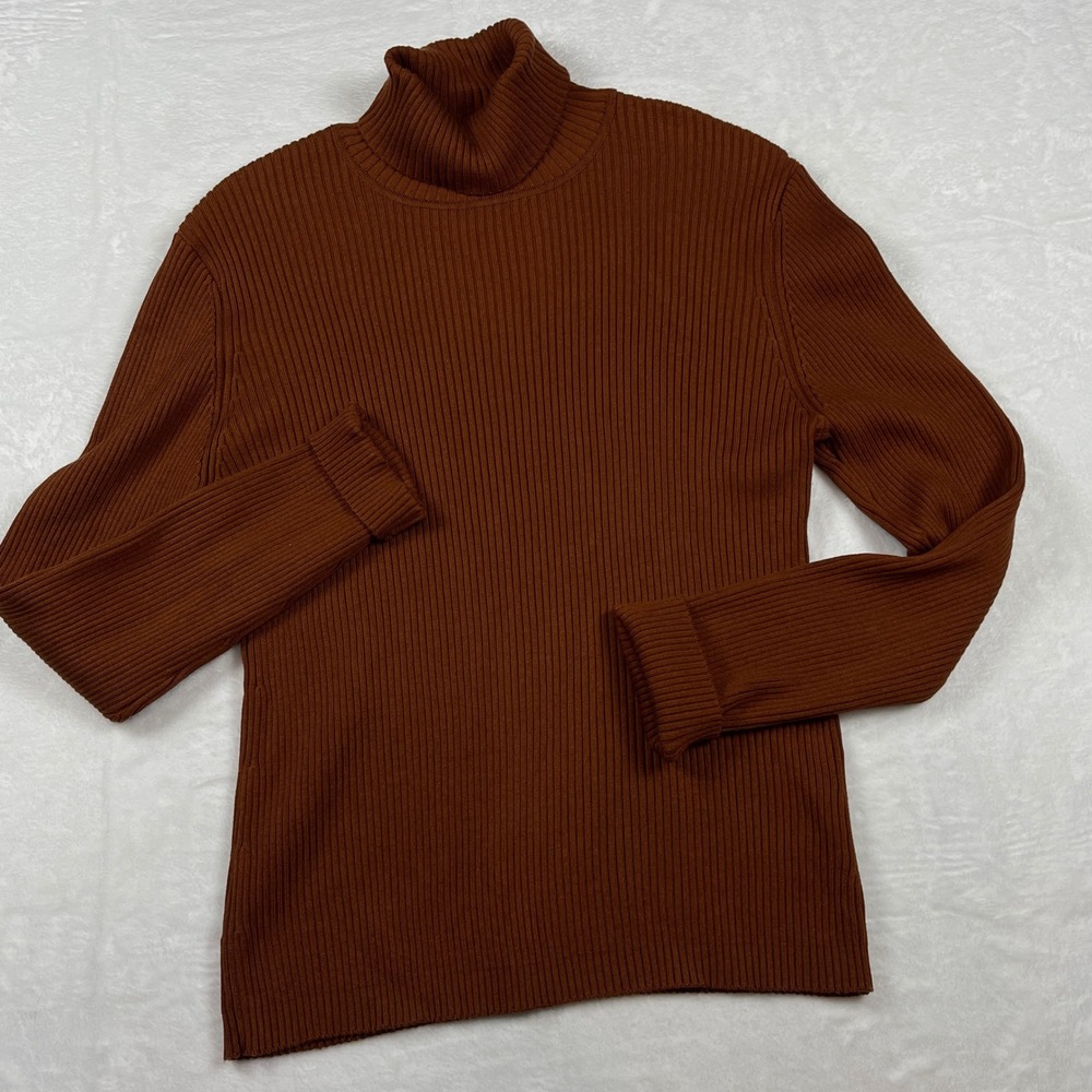 Chicos Brown Ribbed Silk Blend Turtleneck Sweater Long Sleeve Size 3 (XL) Office